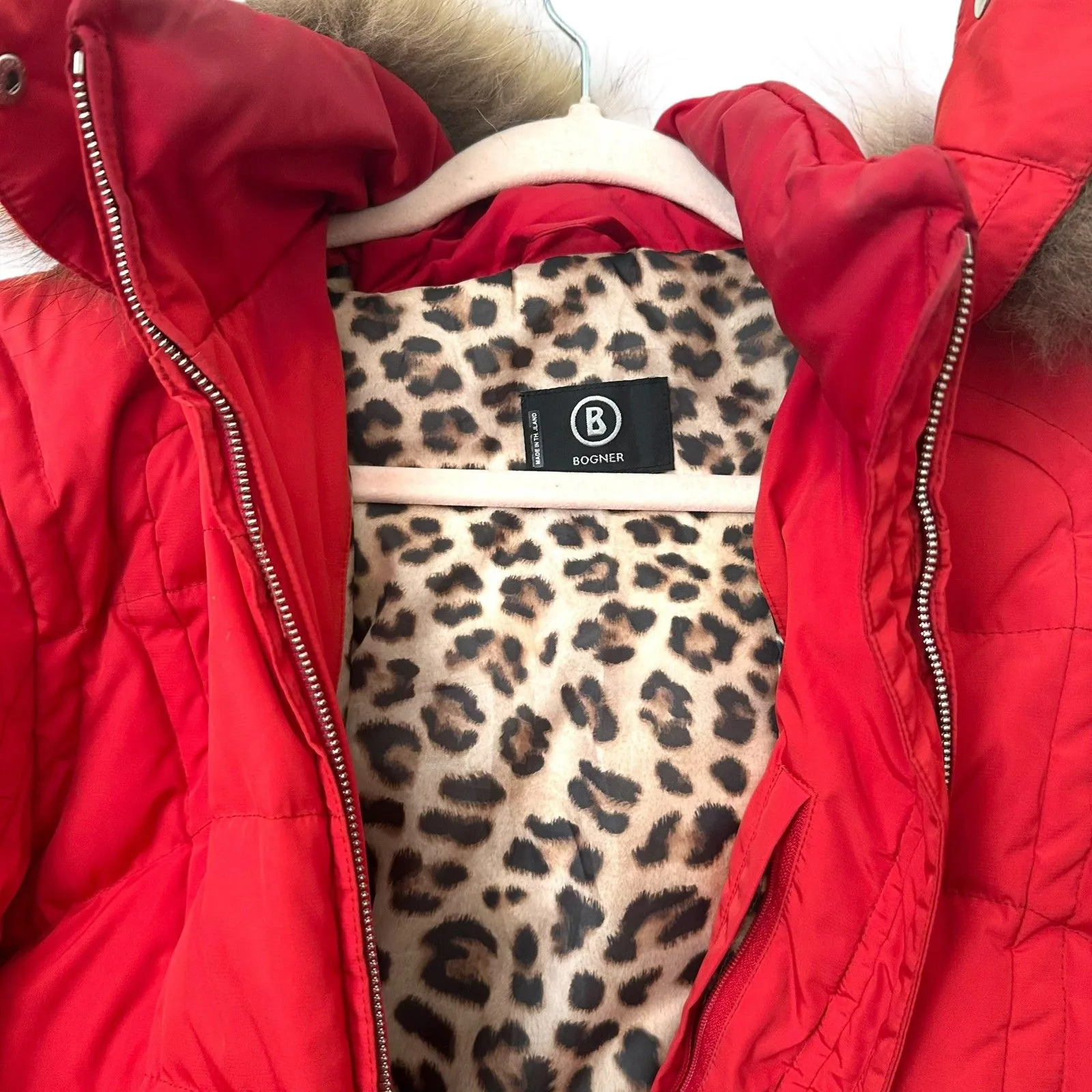 BOGNER Down Ski Jacket Fur Hood Red Sz‎ 8 - Image 4
