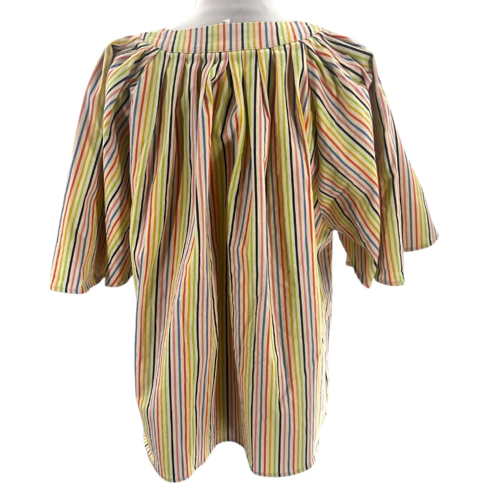 Tuckernuck Pomander Place Rainbow Stripe Finley Flutter Sleeve Top XL - Image 2