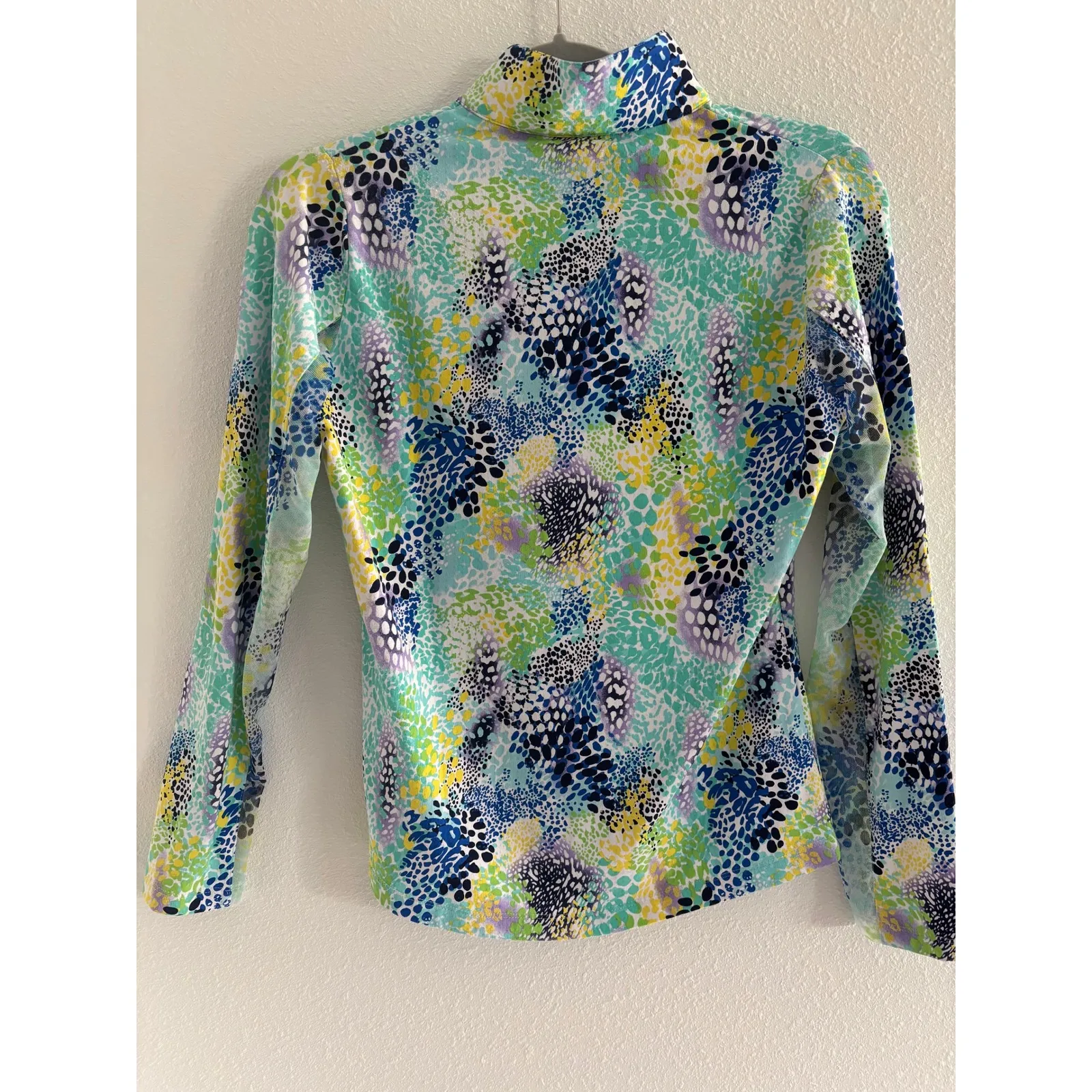 Ibkul Long Sleeve Womens XS Blue Green Mock Neck Top Mesh UPF 50 Golf Tennis - Image 2