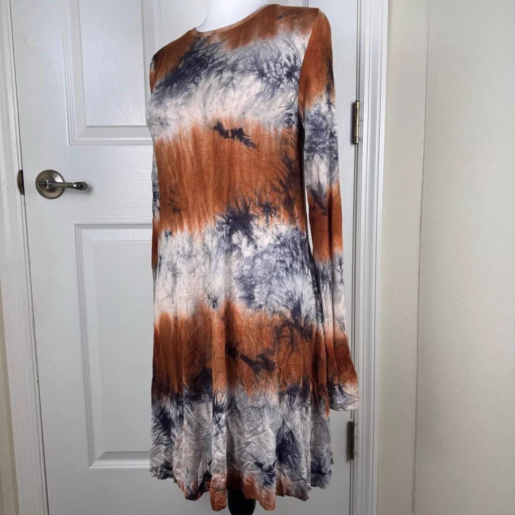 NWT Natural Life Buttery Soft Brown Tie Dye Long Sleeve Tunic Dress Pockets S - Image 8