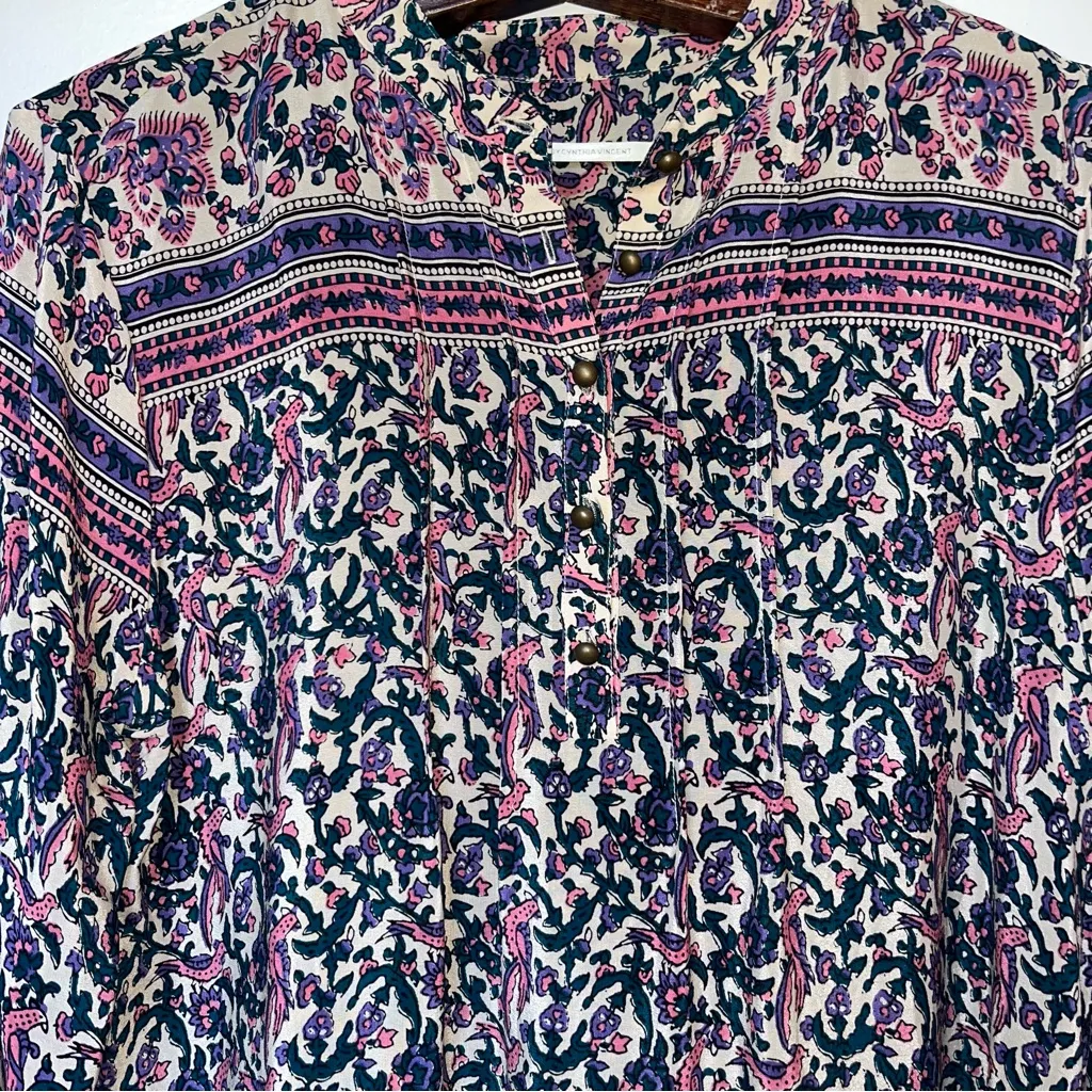Twelfth Street by Cynthia Vincent Multicolor Paisley Dress Purple Size L - Image 3