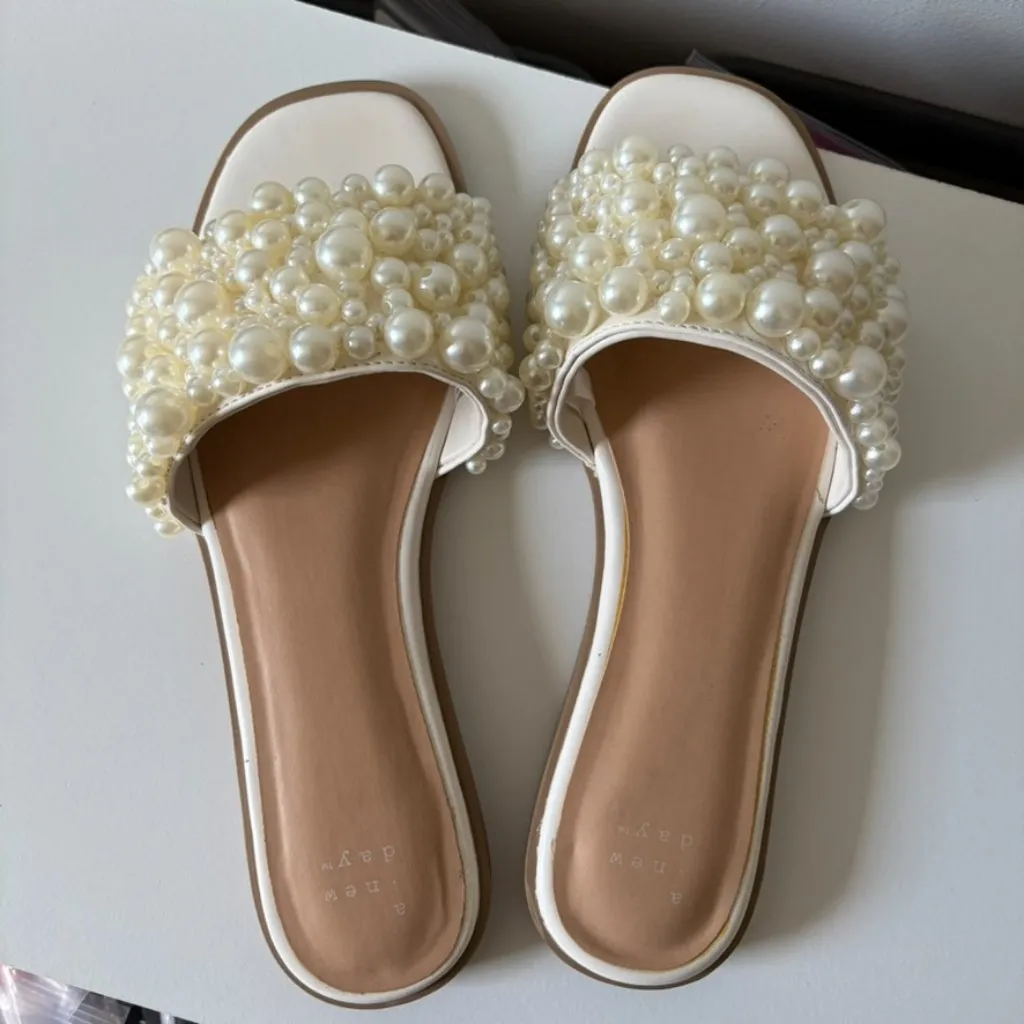 Women's Jasmine Pearl Slide Sandals - A New Day Cream Women's 8 - Image 5