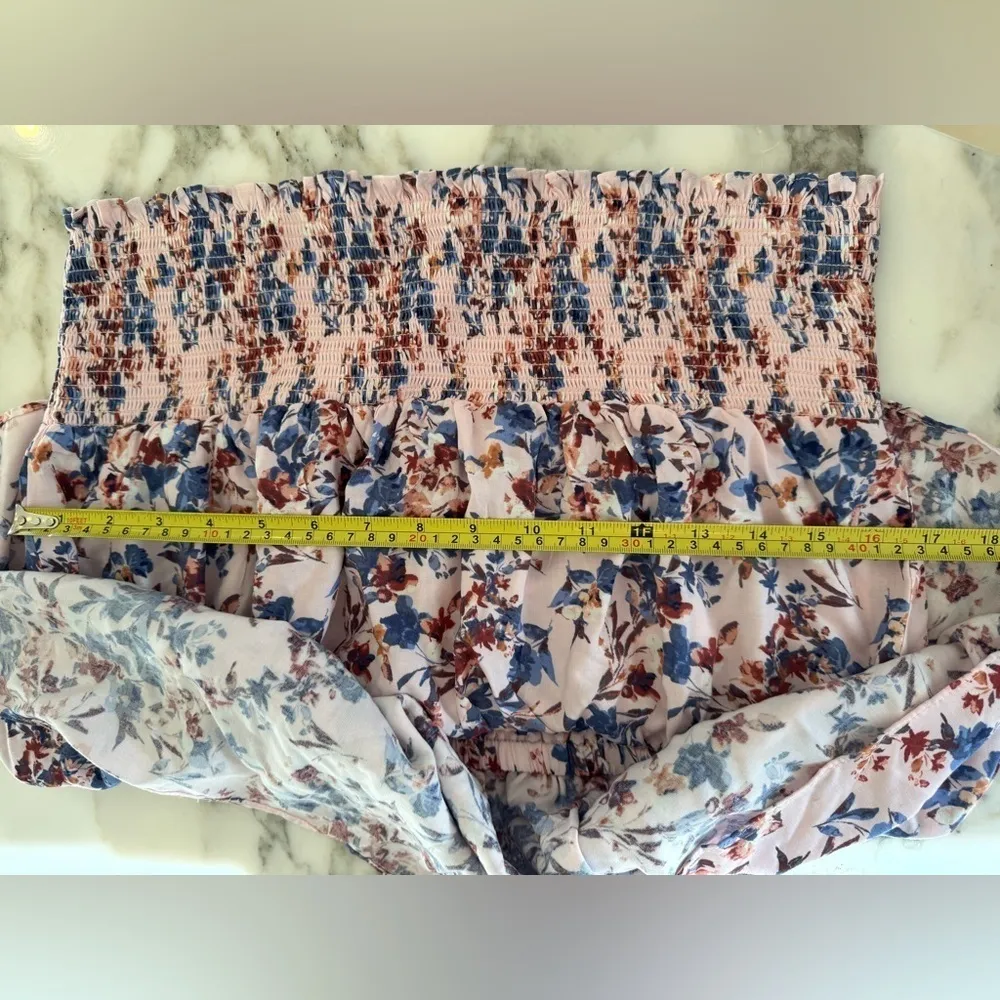 NWOT 1.State Ruffle Bandeau Crop Top XL Pink Purple  Floral Smocked Strapless - Image 4