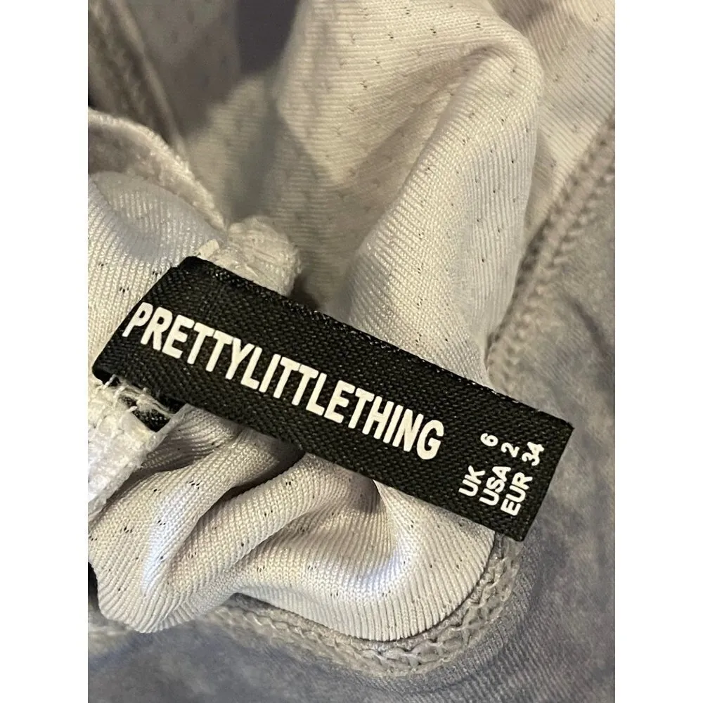 Pretty Little Thing Gray And White Scoop‎ Neck Racerback Sports Bra Size 2 - Image 5