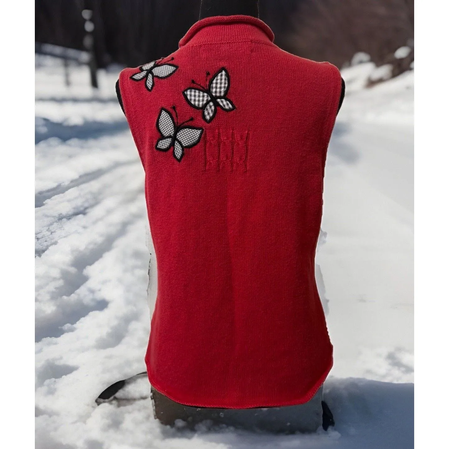 Y2K‎ Beautiful Marisa Christina Sweater Vest Red with Butterfly Patch Detail M Size M - Image 5