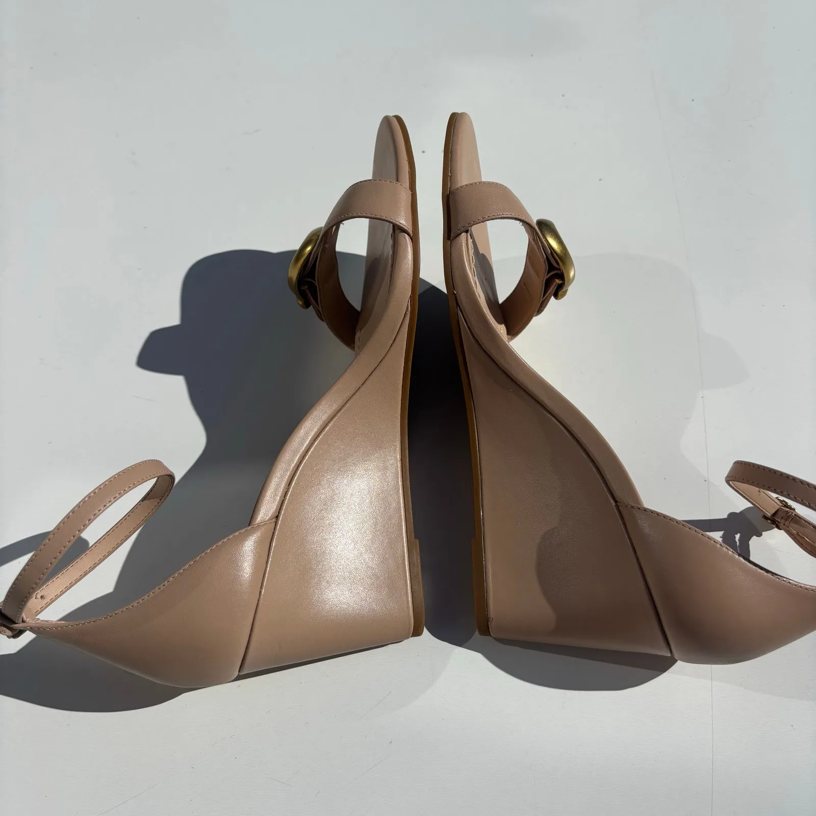 Coach Odetta Nude Leather Wedge Sandal Ankle Wrap 9 - Image 7