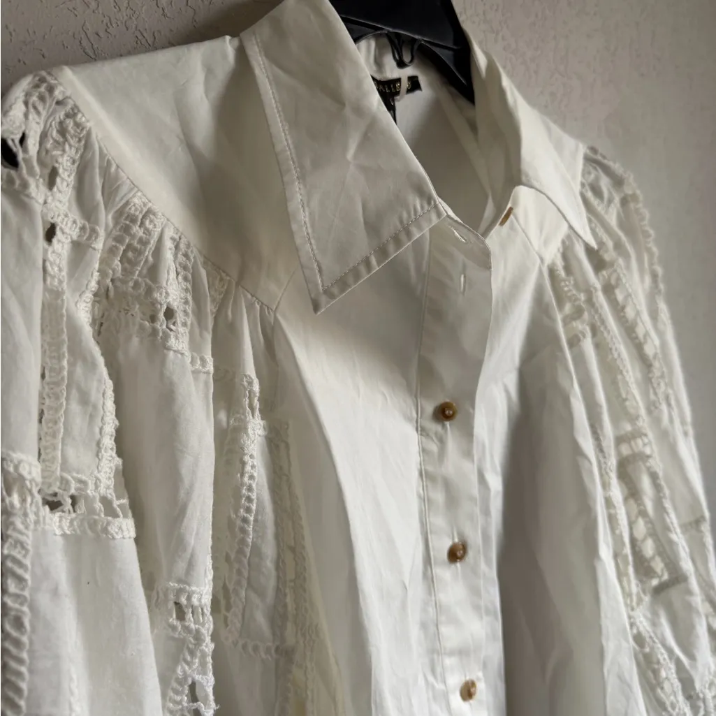 NWT Caballero Mae Ivory Shirred Raglan Sleeve Button Down Blouse Womens L White Size L - Image 3