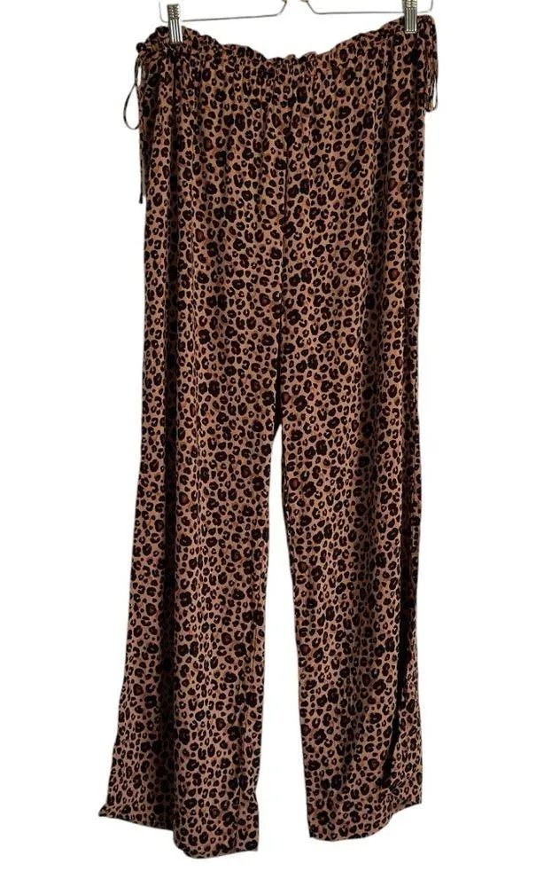 Leopard Print Ruffle Waist Cover Up Swim Pants Shade & Shore Brown Large - Image 3