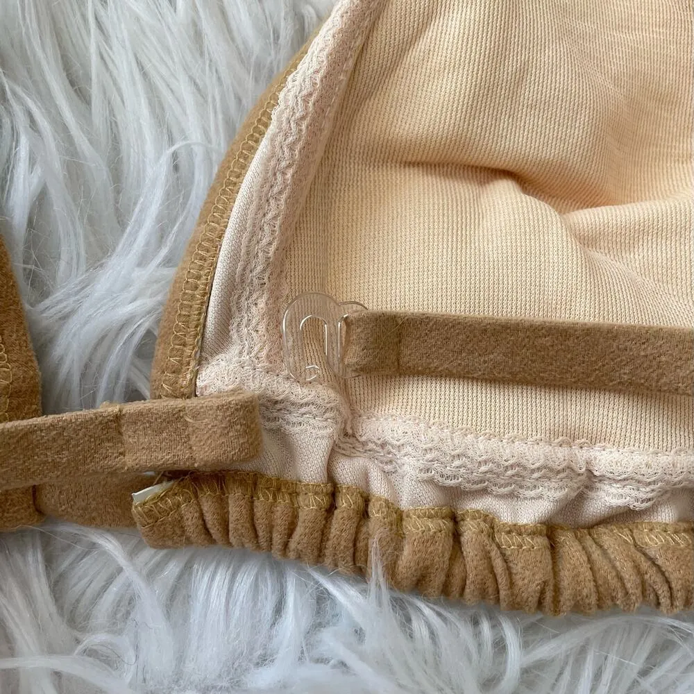 Vintage Tan Faux Suede Halter Triangle High Cut Bikini Swimsuit Boho Western Size M - Image 6