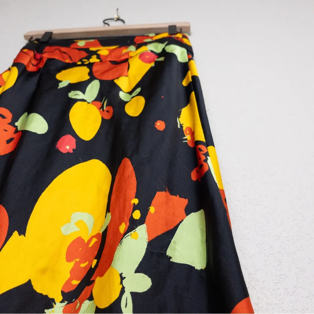 Free People Normani Bias Printed Satin Midi Skirt 0 Fruity Pop Black High Waist - Image 12