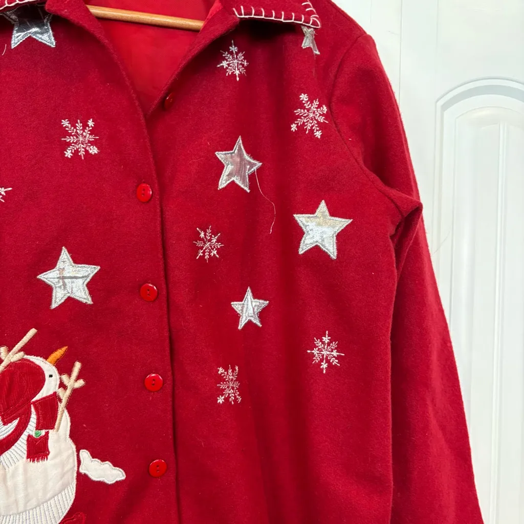 Take Two Red Snowman Button‎ Up Shacket Size Medium - Image 3