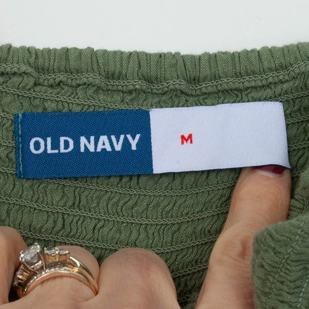 Old Navy Womens Smocked Jumpsuit Green Wide Leg Casual Summer Size M Stretch - Image 6