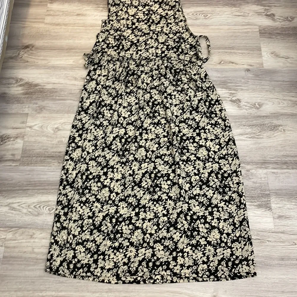 Daniel Ho Black & Cream Floral Print Midi Tie Back Sleeveless Round Neck Dress S Multiple - Image 5