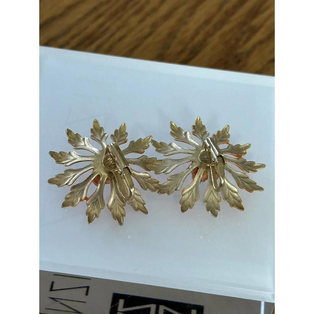 Vintage Estate Burnt Orange Enamel Flower Rosebud Clip - Image 3