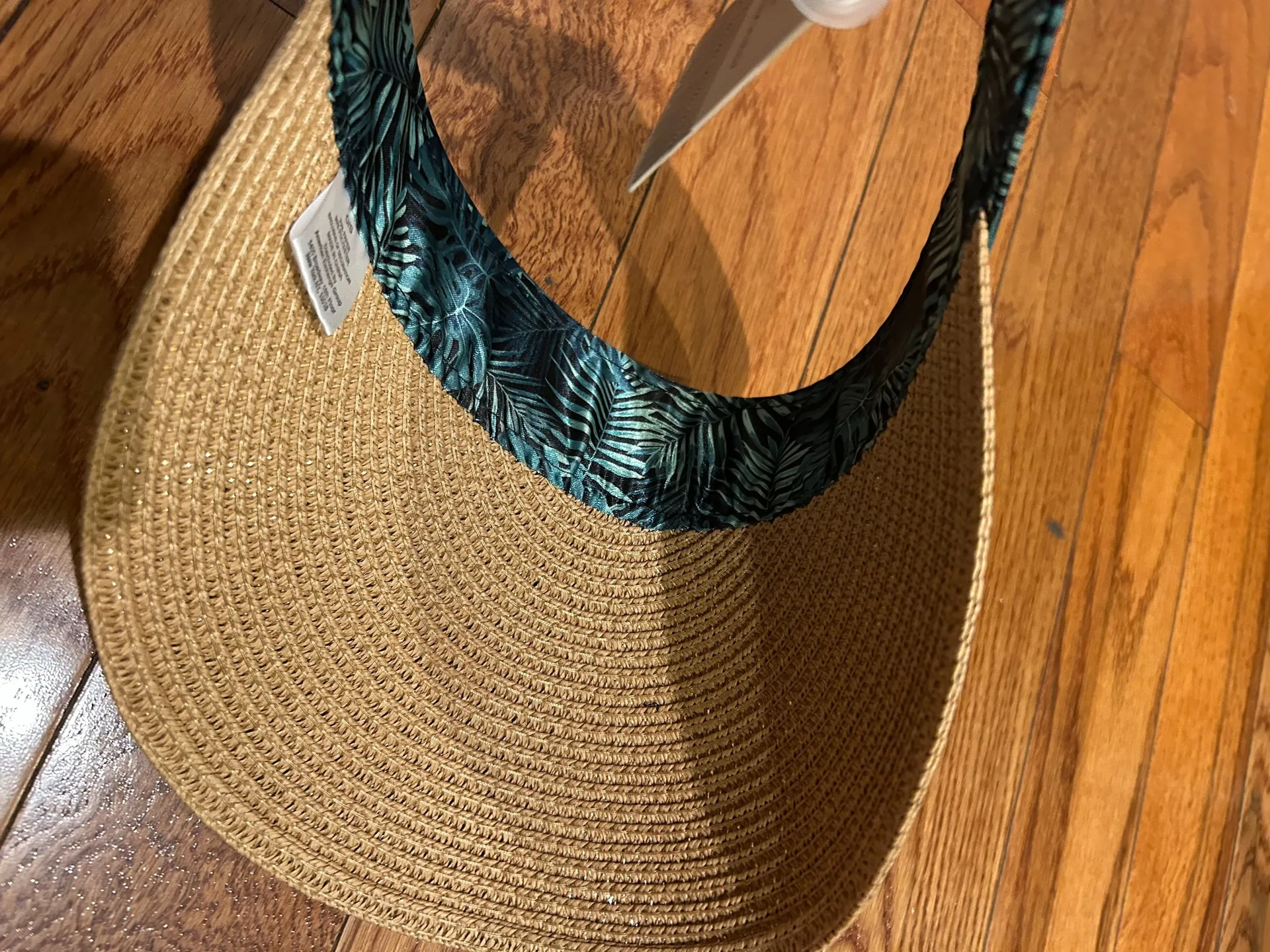 bon voyage STARBOARD NWT Wide Brim Straw Visor Hat with green leave Print Band Tan - Image 10