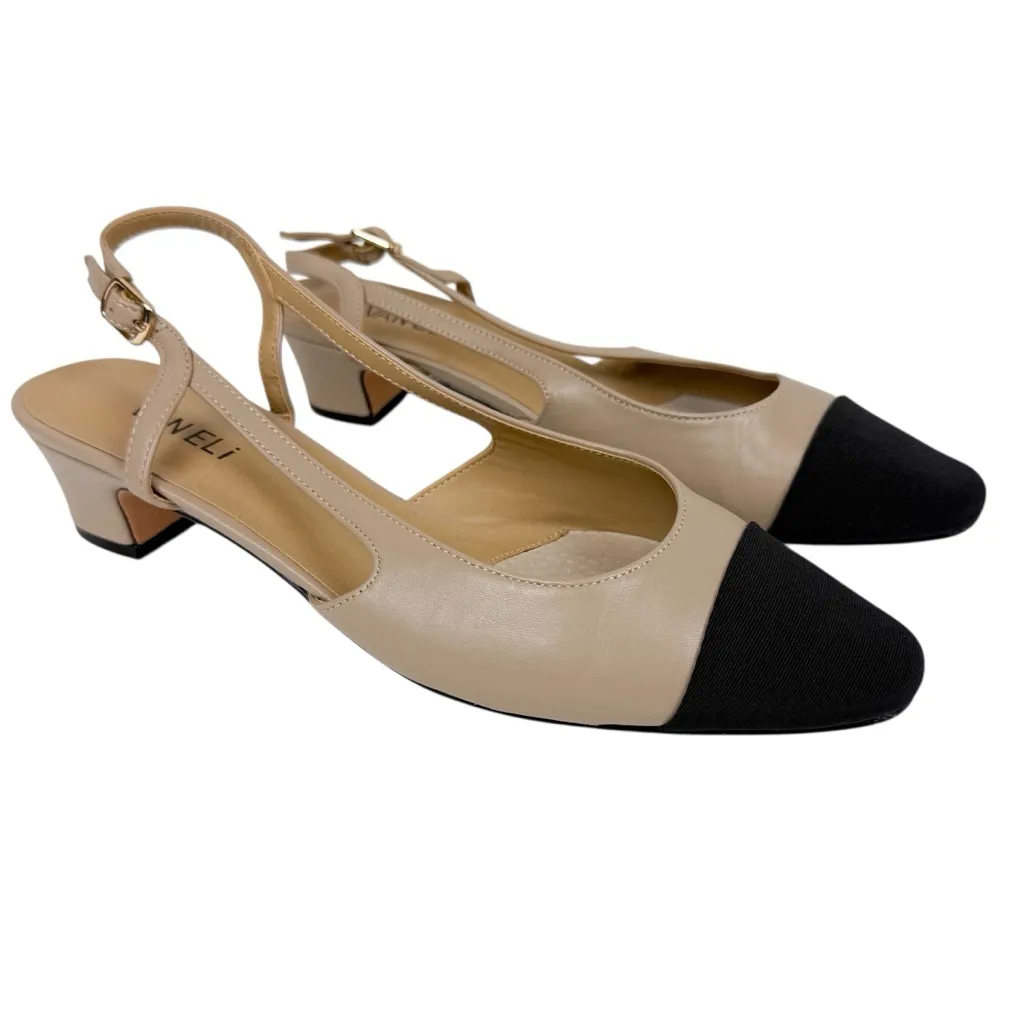Vaneli Aliz Slingback Pump Cap Toe Low Heel Pudding Leather Nude Black Size 9 Tan - Image 2