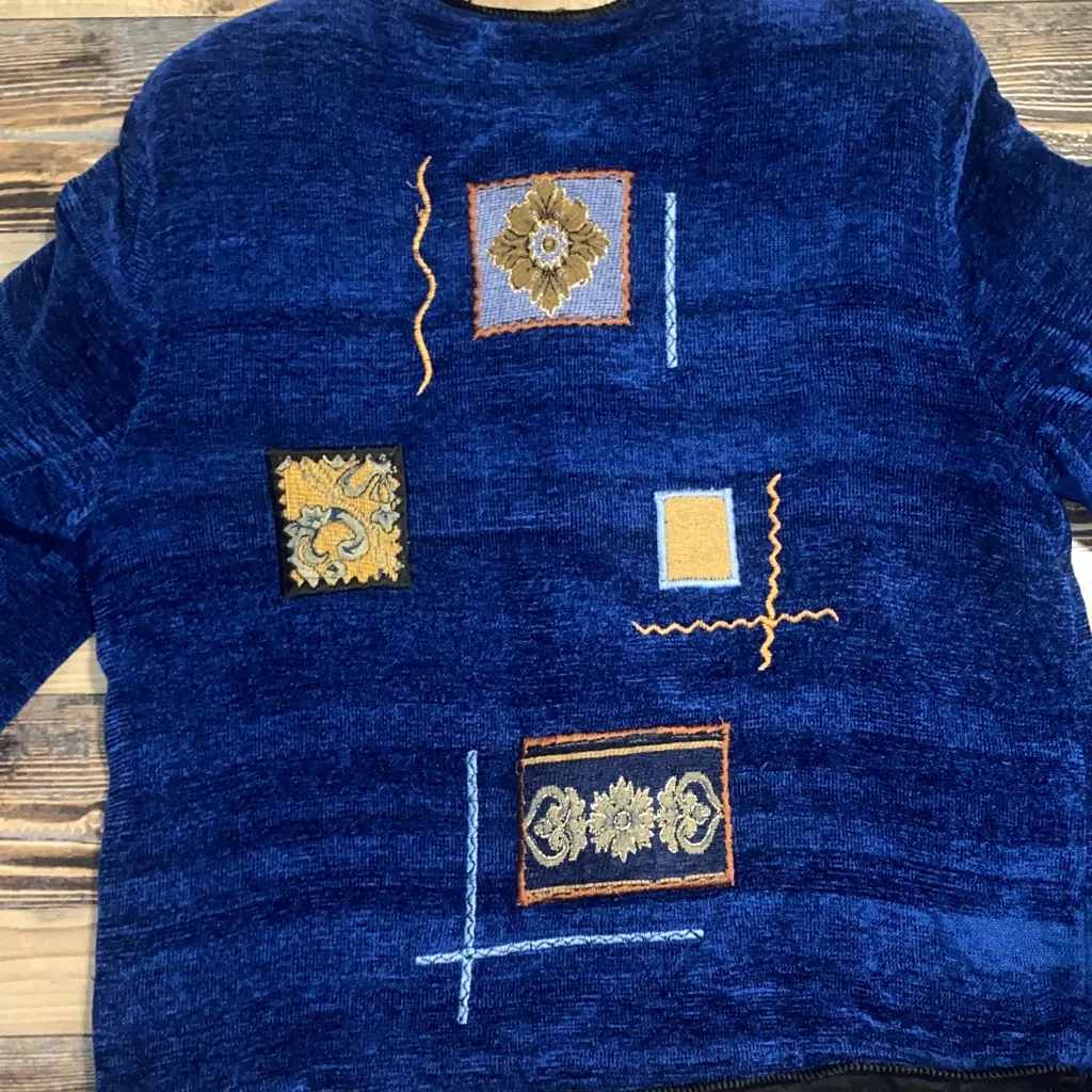 Vintage 90’s Embroidered Allure Blue Jacket with Gold and Orange Accents Size L - Image 7