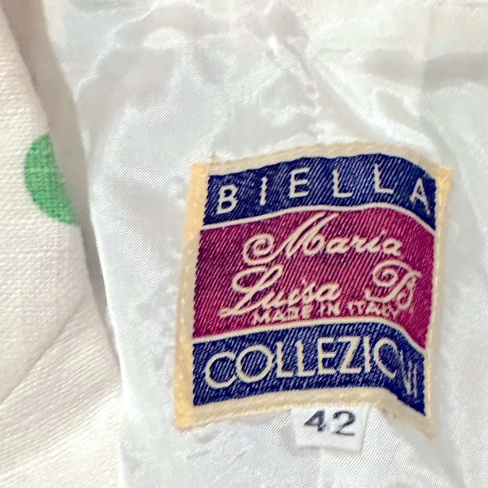 BIELLA COLLEZIONI LINEN MARIA LUISA B CROP POLKA DOT WHITE PINK BLUE BLAZER 42 Size 6 - Image 8
