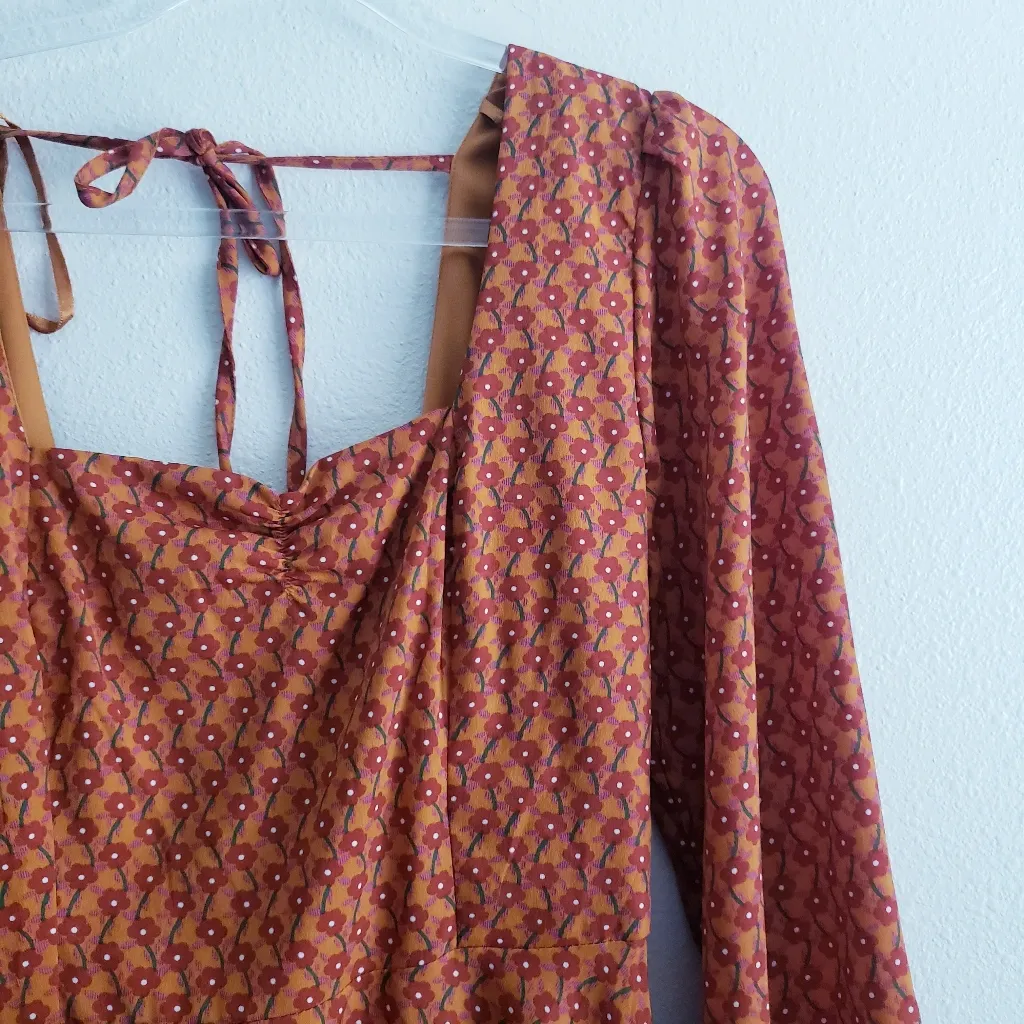 Band Of Gypsies Retro Floral Long Sleeve Mini Dress - Image 4