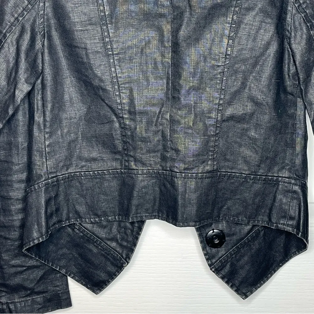 Cabi Waxed Linen Moto Jacket Sz XS Black Ruffle Collar Snap Front Style #901 - Image 10