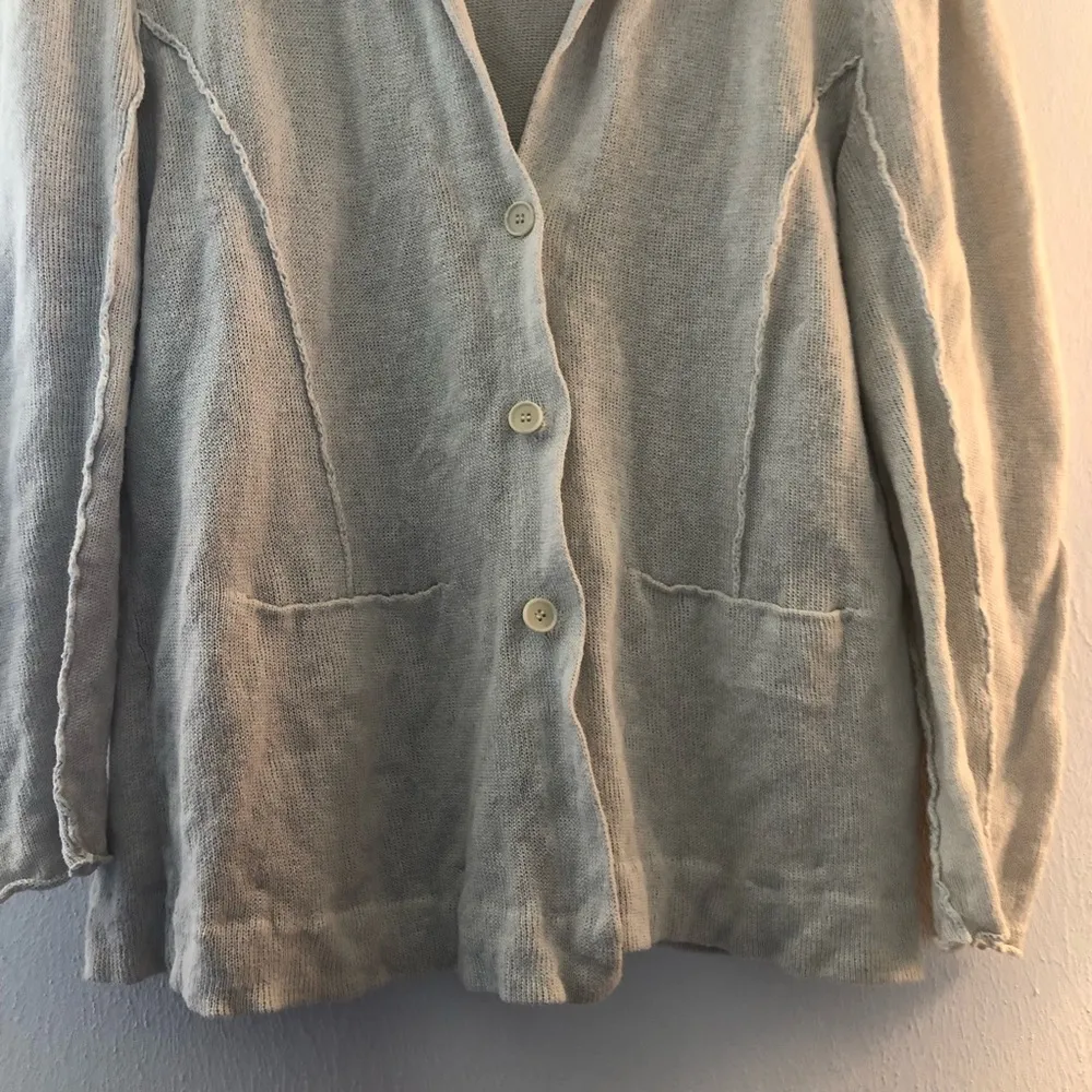 Eileen Fisher Cardigan Tan Button Front Cotton Blend Sz L GUC Collared - Image 6