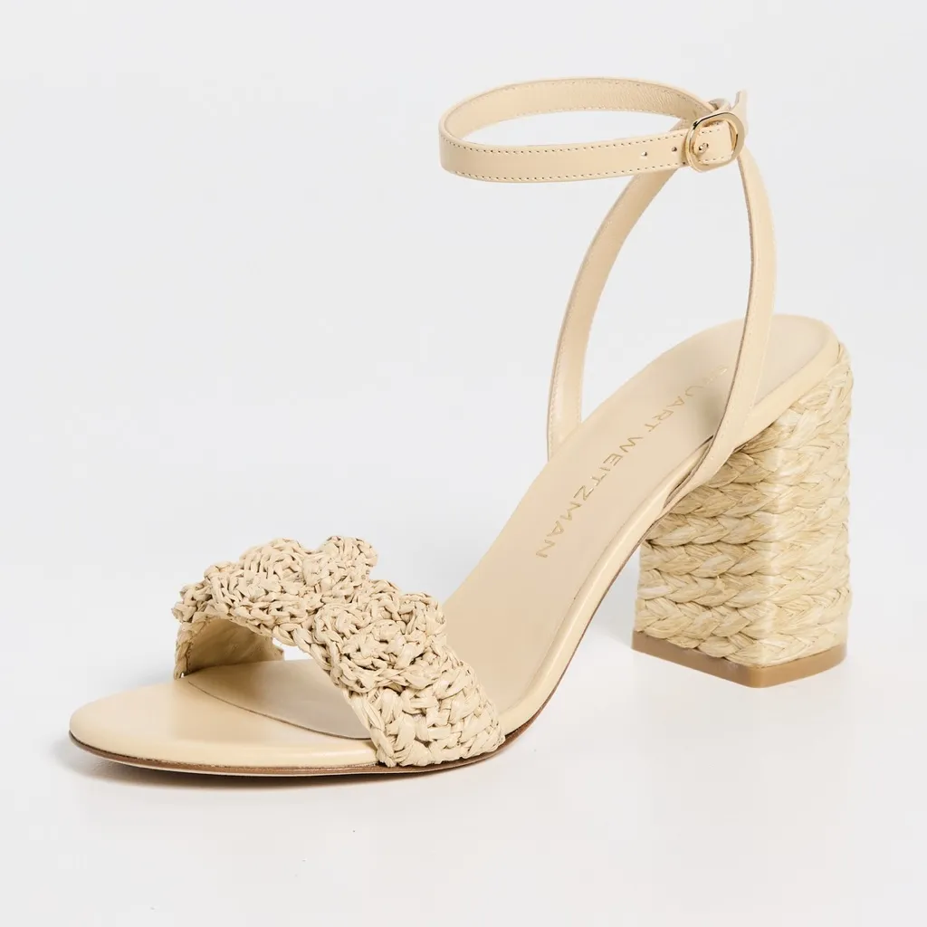 NEW NIB Stuart Weitzman Magnolia Block Heel Sandals 85mm Natural Tonal Raffia - Image 2