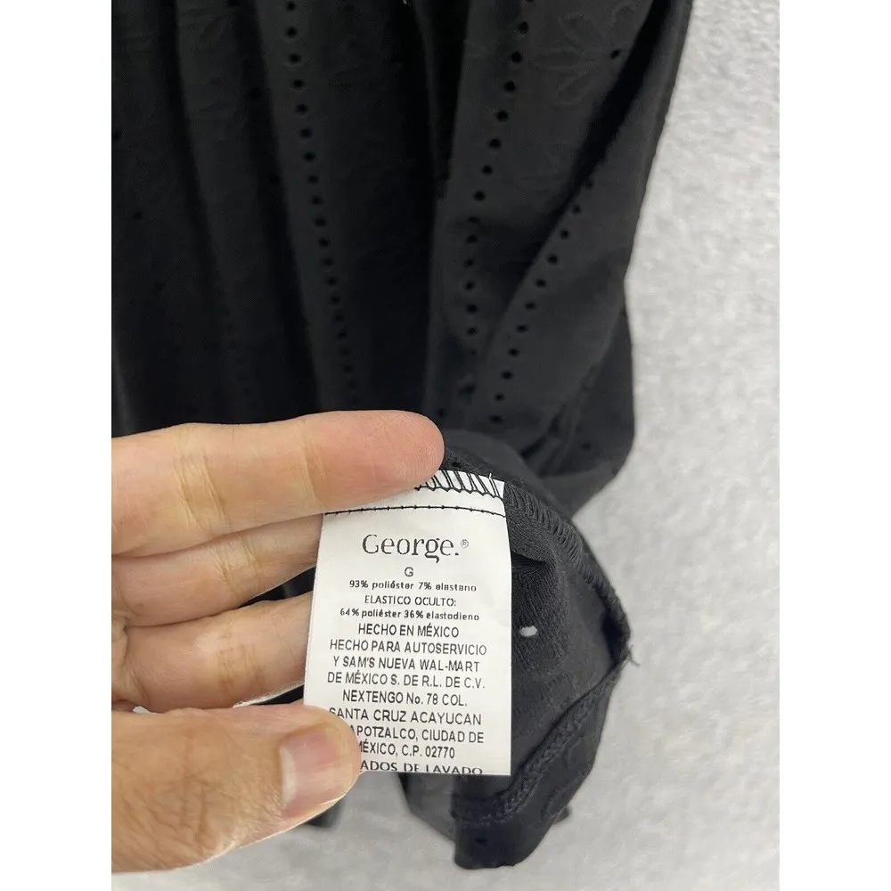 George Beach Coverup Dress Eyelet Solid Black Dress Sleeveless Size L - Image 7