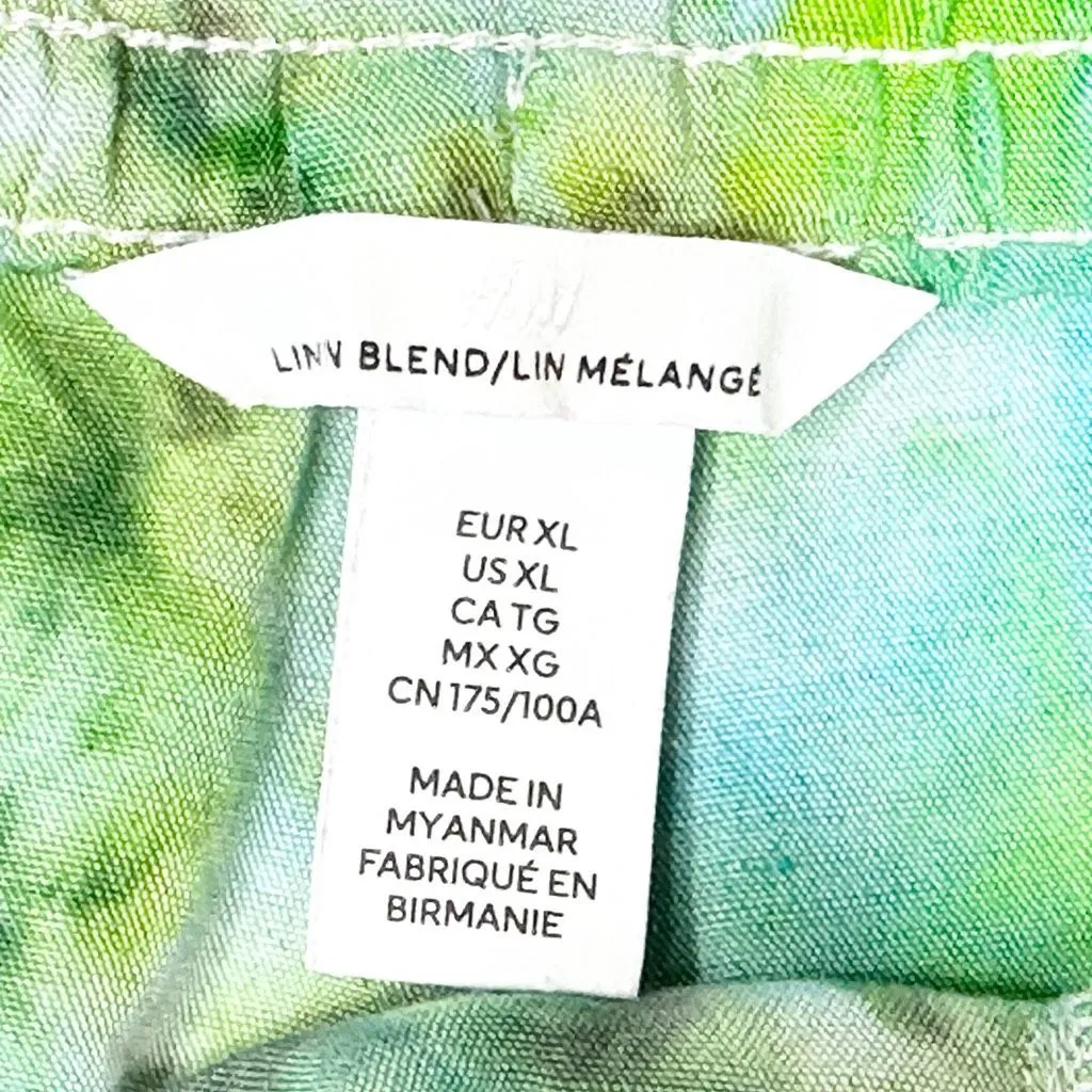 HM XL Pants Dreaming Blue Tie‎ Dye Handmade Blue Green Linen Cropped Pockets 689 - Image 8
