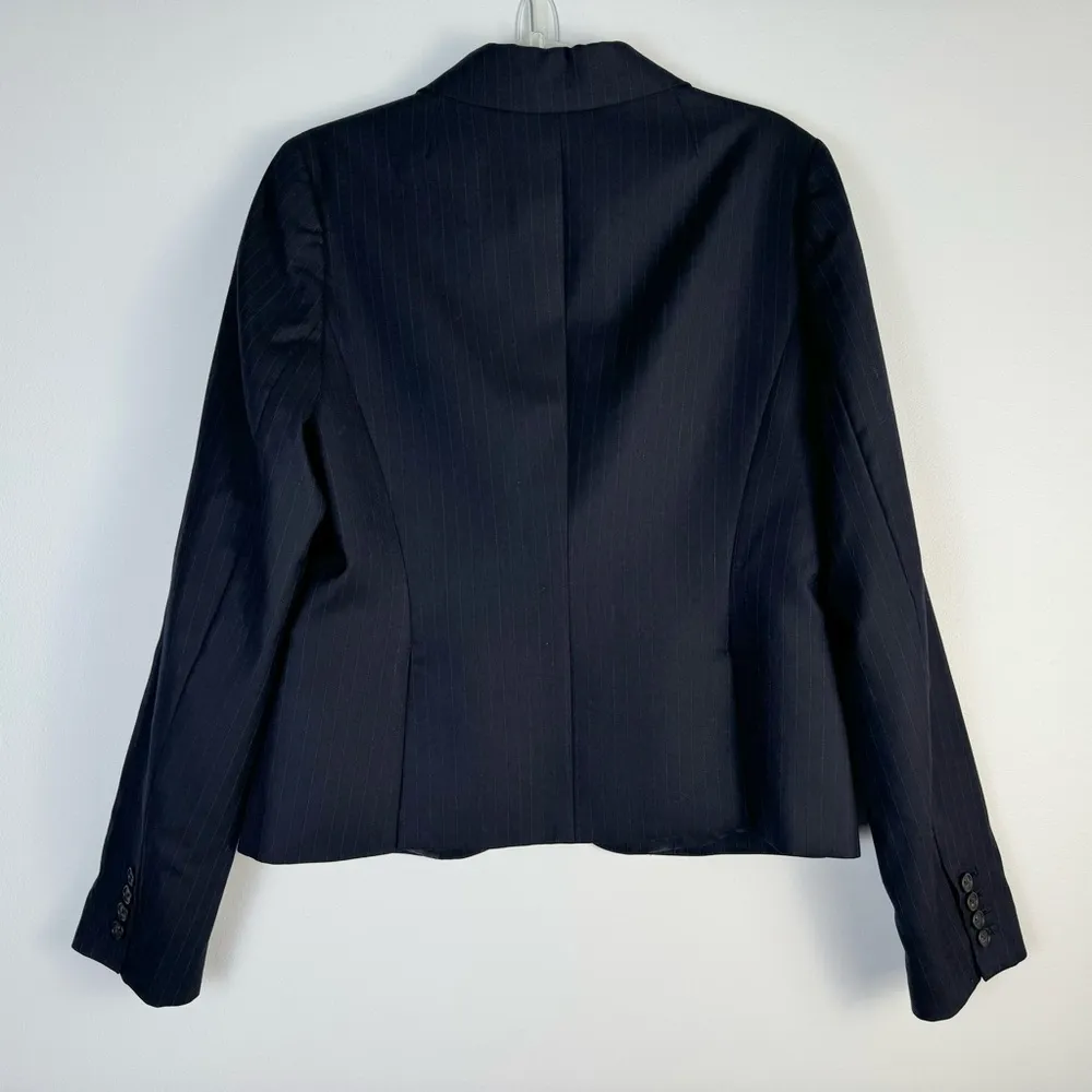 J Crew Super 120’s Blazer Suit Jacket 10T 10 Tall Black Pinstriped 2 Button Wool - Image 4