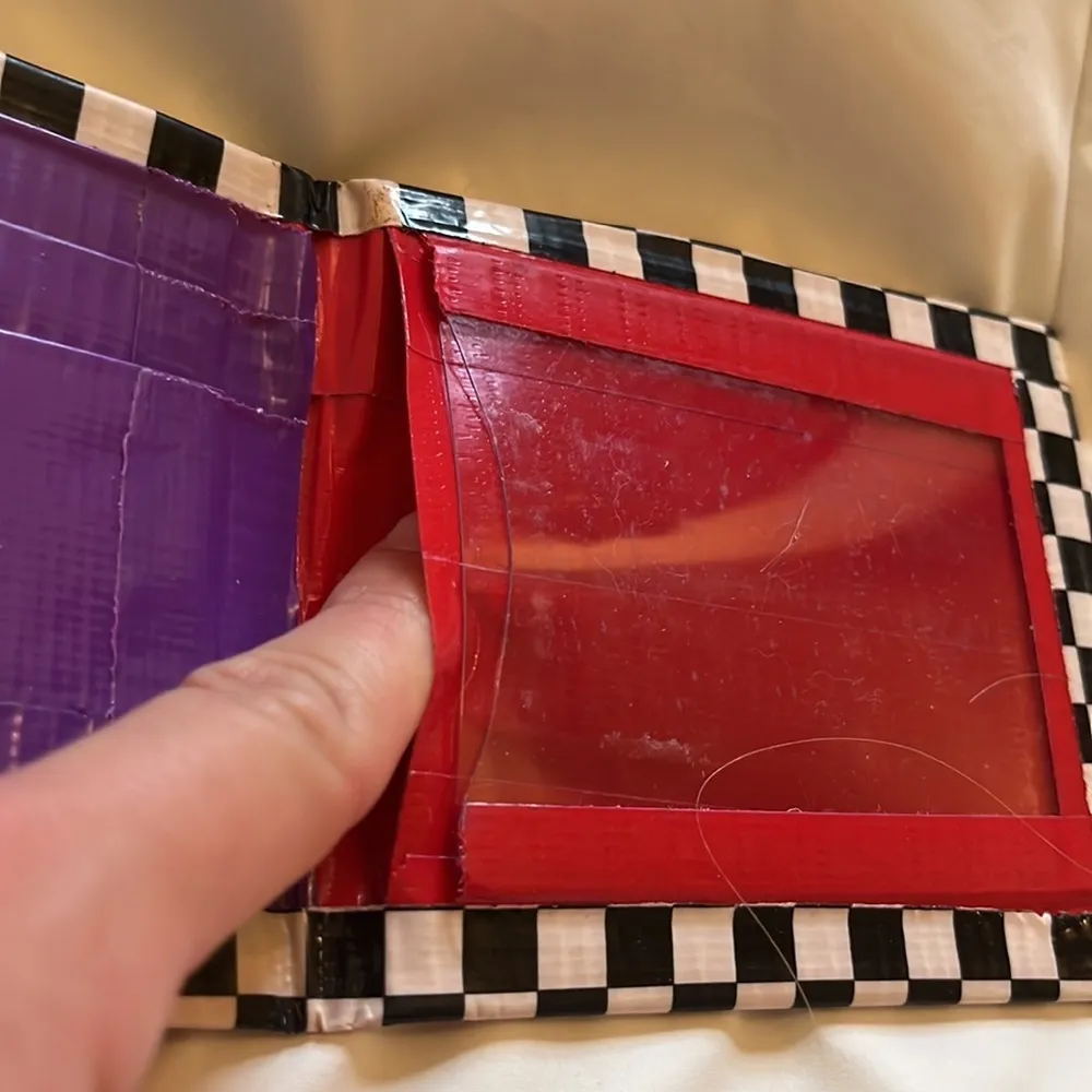 Duck Tape | Red & Purple & Checkered Handmade Wallet Lots of Pockets One Size - Image 5