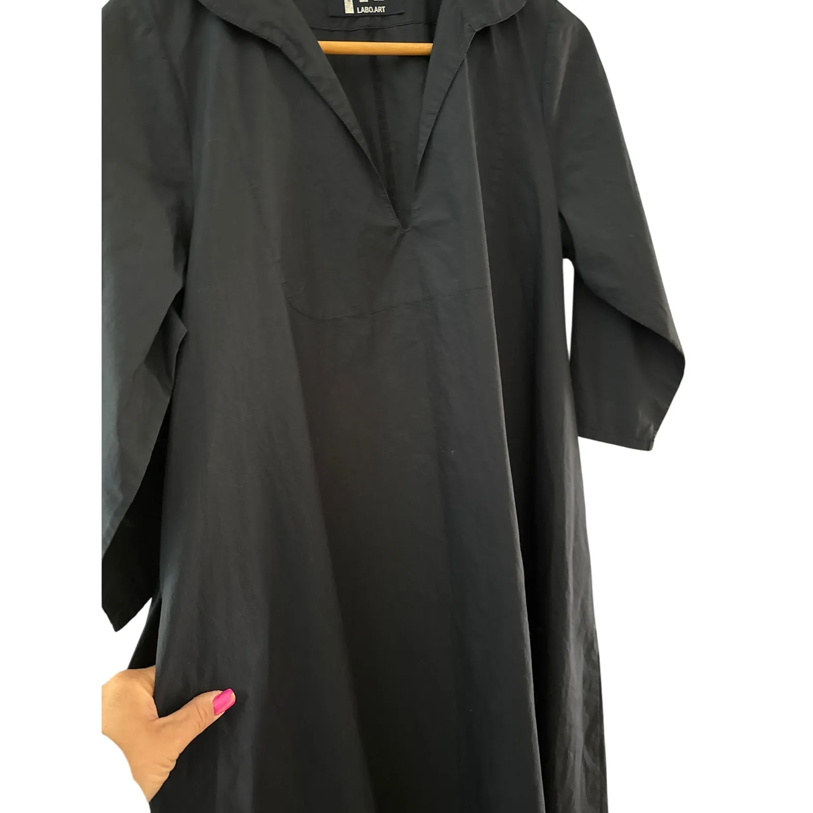 Labo Art 100% Italian Poplin Cotton Clara Midi Dress Black Size Medium - Image 9