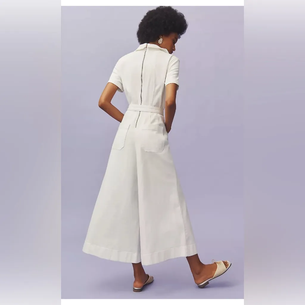 Anthropologie The Colette Wrap Jumpsuit by Maeve Cream Denim Edition 8P - Image 2