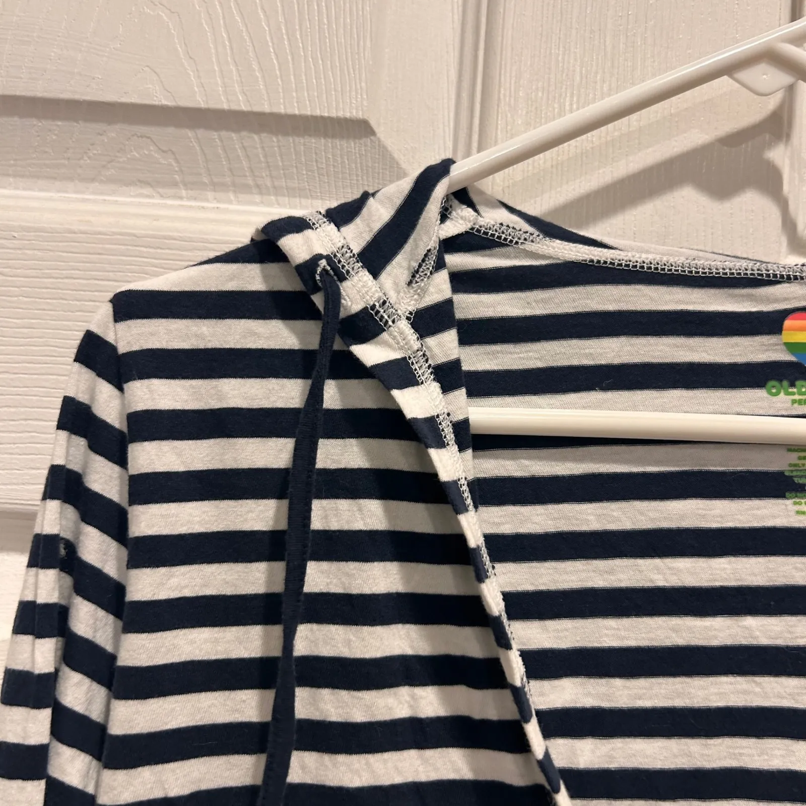 Old Navy Perfect Fit‎ Hoodie Top Striped Blue White Long Sleeve Large Nautical - Image 4