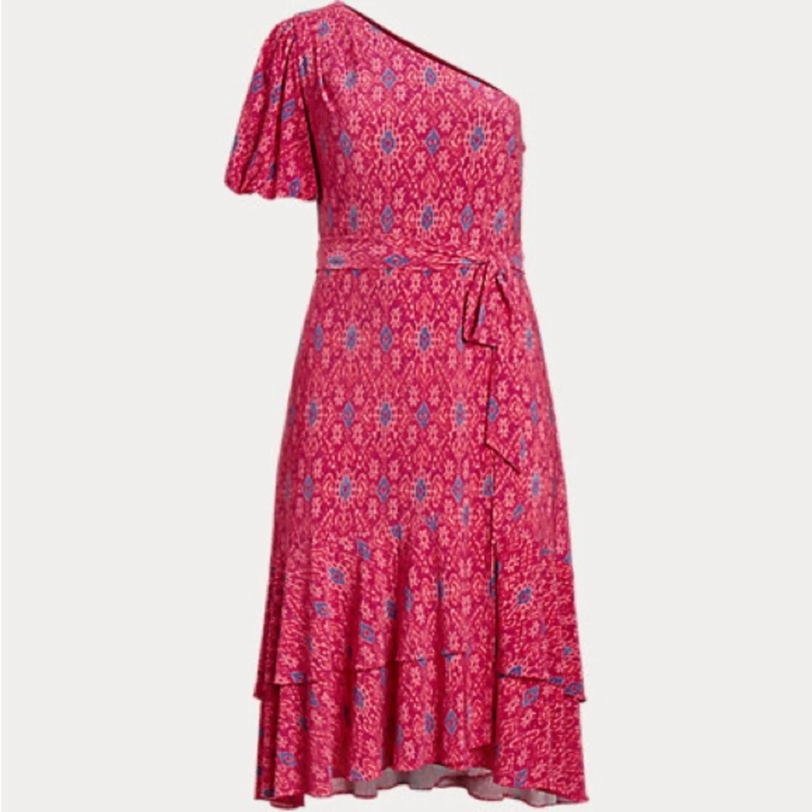 Ralph Lauren Pink Fuchsia Geo-Print Jersey One-Shoulder Dress Womens Size 16W - Image 2