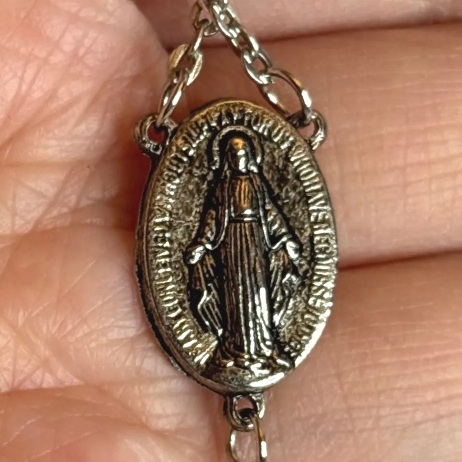 Blue Plastic Bead Rosary Miraculous Medal Crucifix Zip Up Rosary Pouch Catholic - Image 11