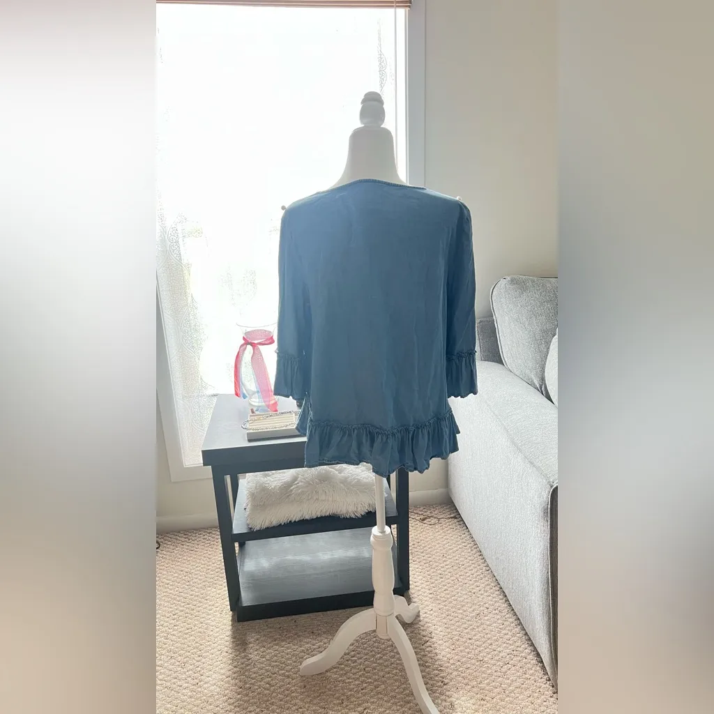 Ali Miles Blue Ruffled Boxy Blouse Size PL - Image 5