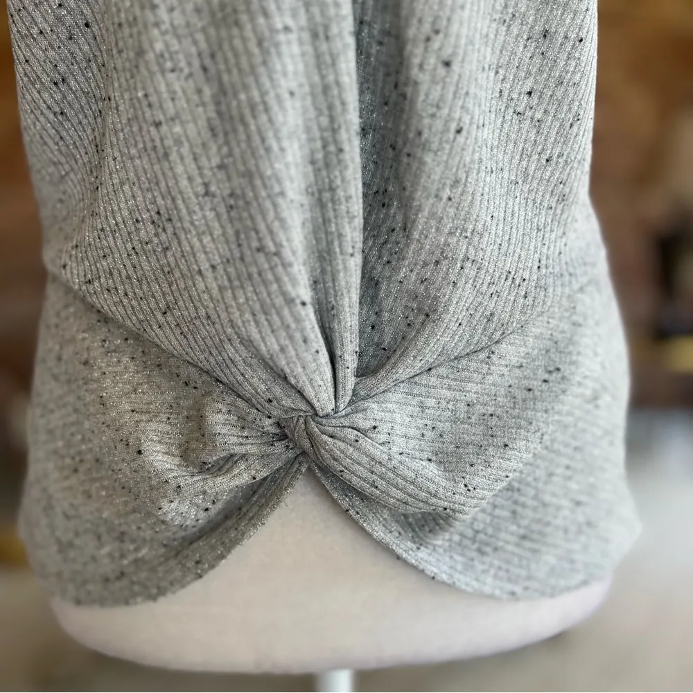 INC Top Twist Knot Metallic Knit Silver Gray Dolman Short Sleeve M Chic Sparkle Size M - Image 4