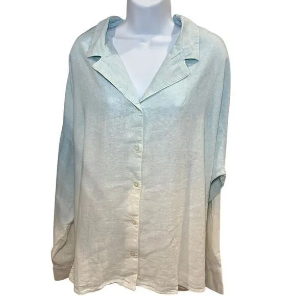 J Jason Wu NWT Blue White Dip Dye Oversized Linen Blend Button Down Shirt XL - Image 3