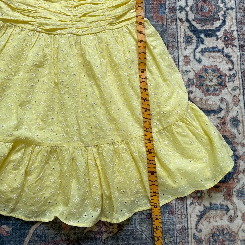 AQUA V-Neck Ruffled Eyelet Mini Dress Women's Large Yellow Short Flutter Sleeve - Image 5