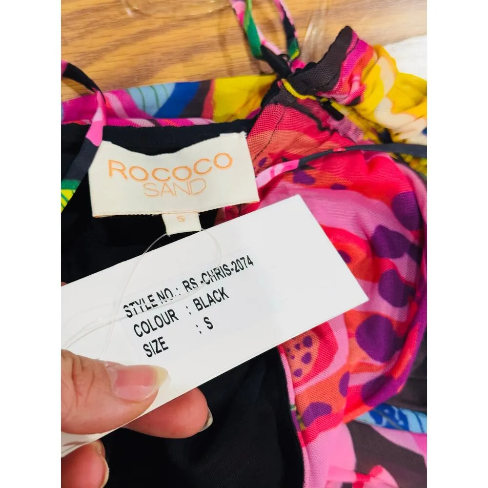 ROCOCO SAND multi floral bodycon Chris Midi Dress small Black - Image 3