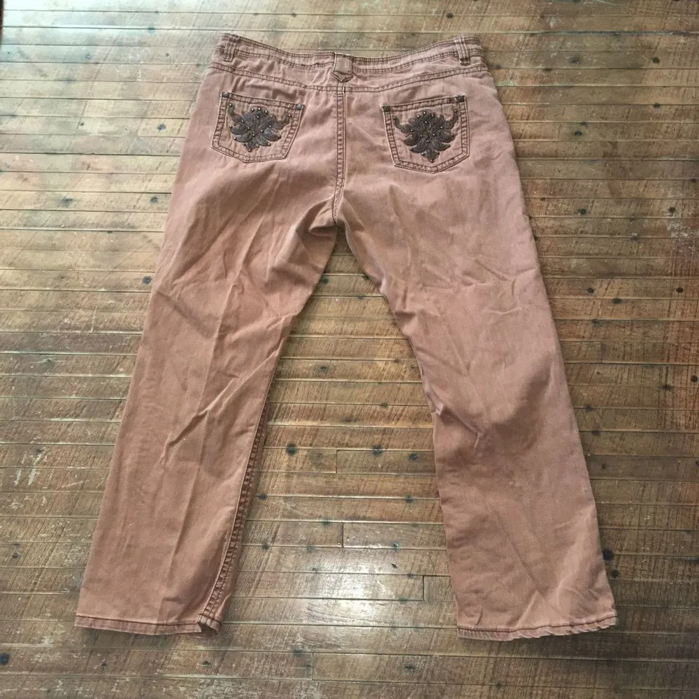Reba light brown beaded pocket western straight leg jeans Brown Size 16 - Image 4