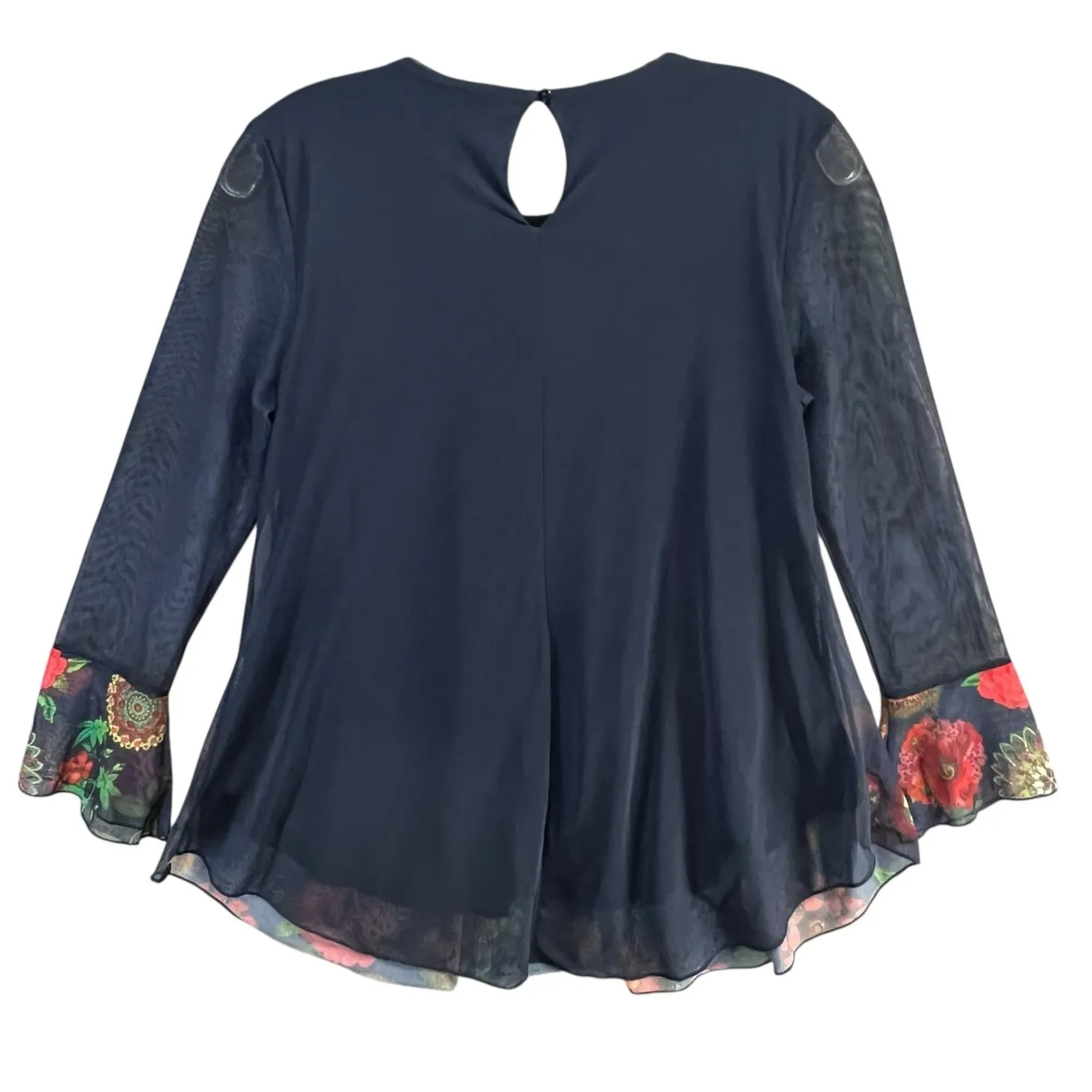 Desigual Rachel Shirt Blouse Women S Dark Blue Mesh Floral Dark Fairy Whimsygoth - Image 8