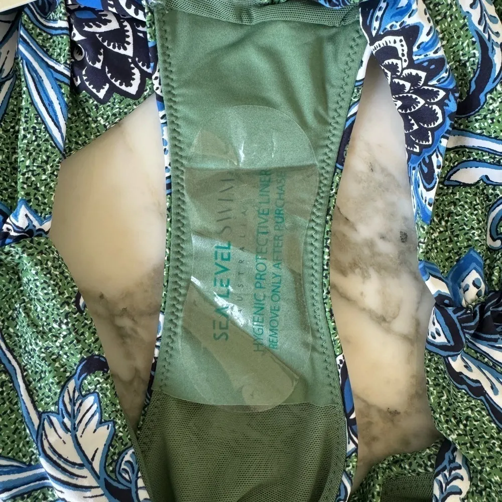 NWT Sea Level Swim Pilgrim High Waist Gathered Side Bottoms Olive Sz 12 Blue - Image 7