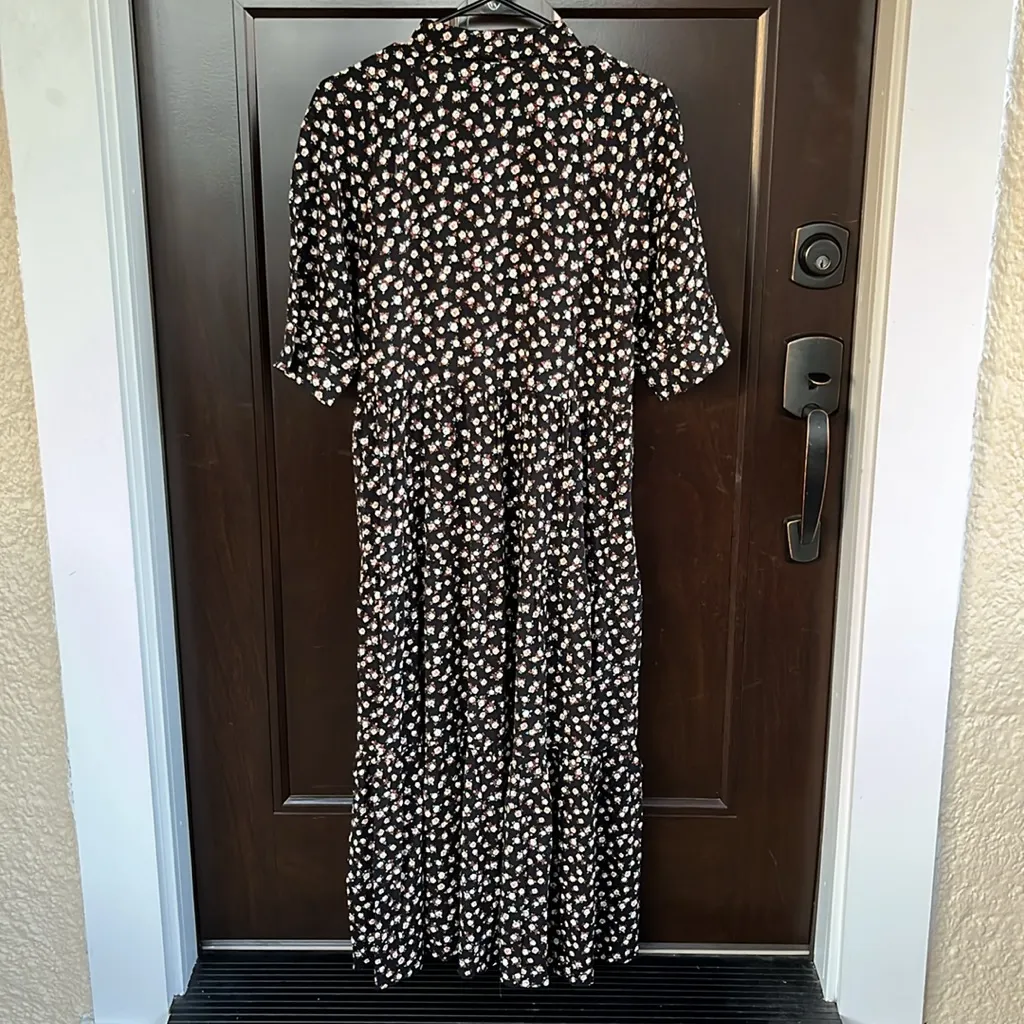 Like New Natural Life Rebecca Midi Dress Black Cream Roses Size Small - Image 13