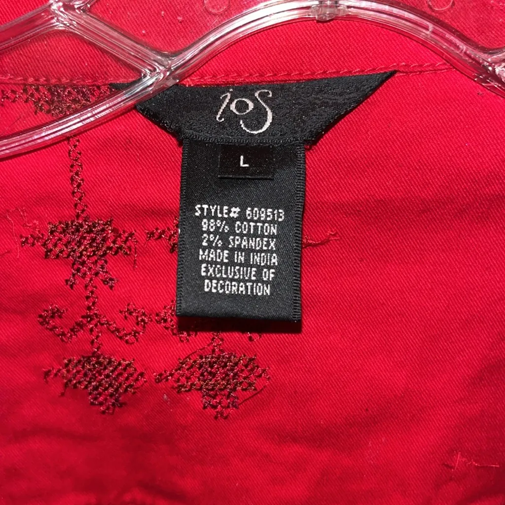 Vintage Red Jean Jacket with Embroidery Size L - Image 4