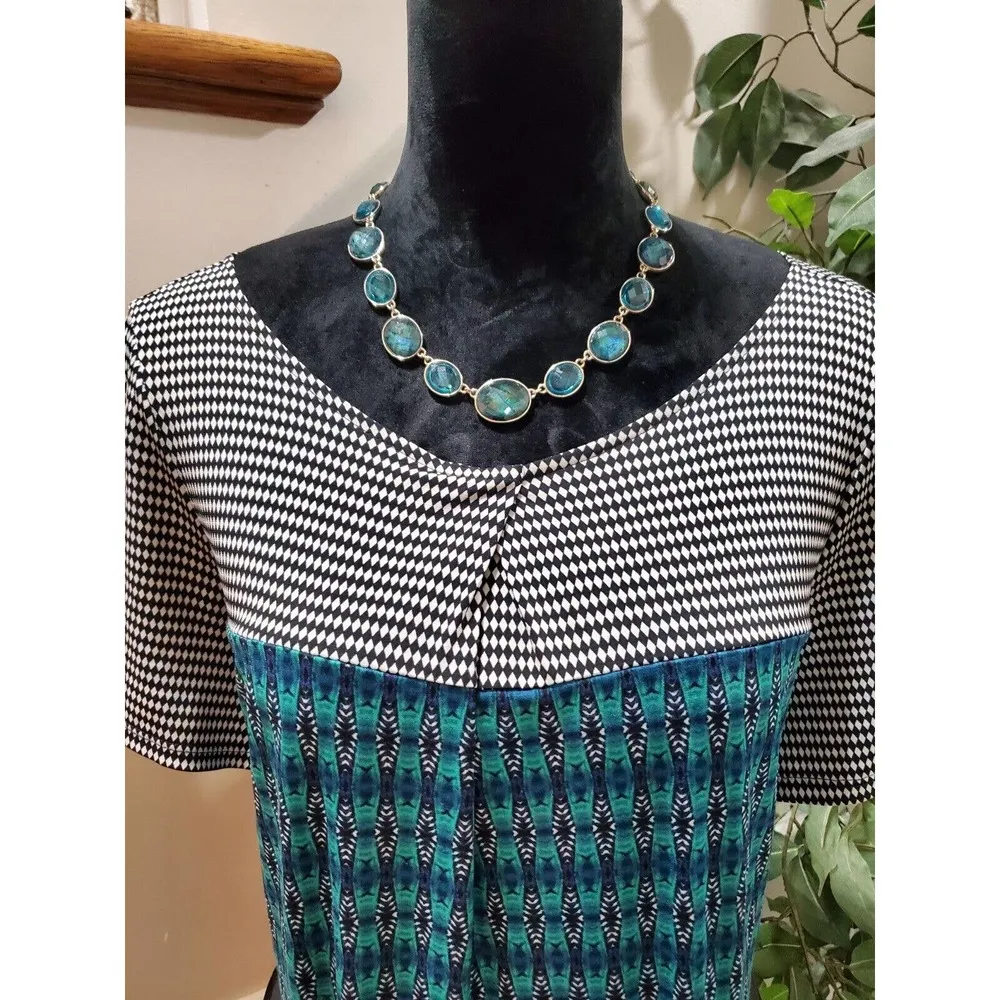 Women's Black & White Polyester Round Neck Half Sleeve Knee Length Dress 16 - Image 2