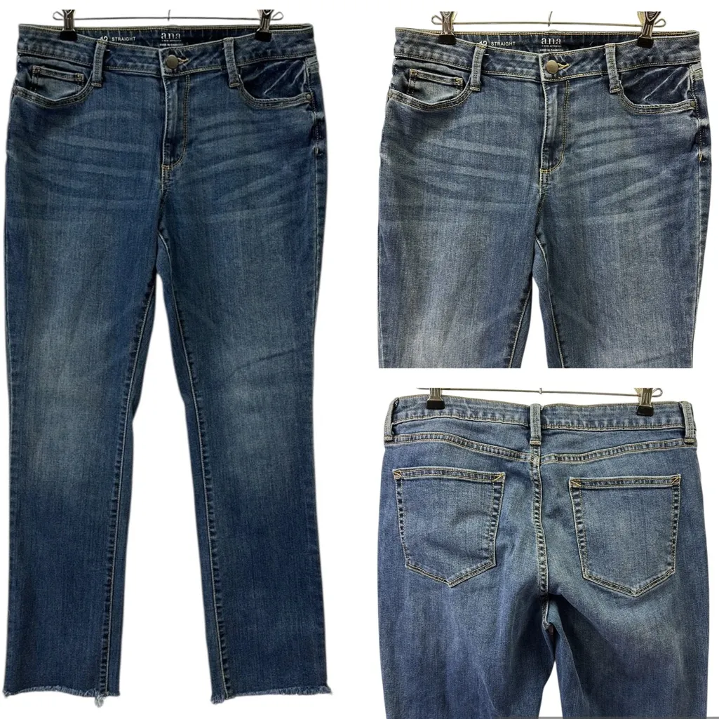 Ana Straight Leg Raw Hem Mid Rise Medium Wash Blue Jeans Womens 12 - Image 2