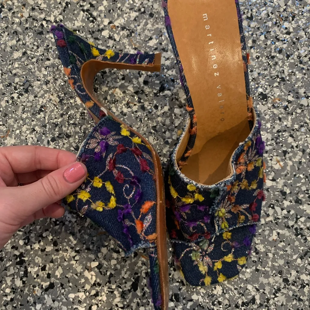 PRELOVED MARTINEZ VALERO DENIM FLORAL MULES Blue Size 8 - Image 3