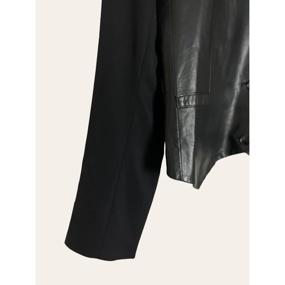 Alexander Wang Black Leather Mixed Media Button Front Blazer Jacket Size 4 - Image 7