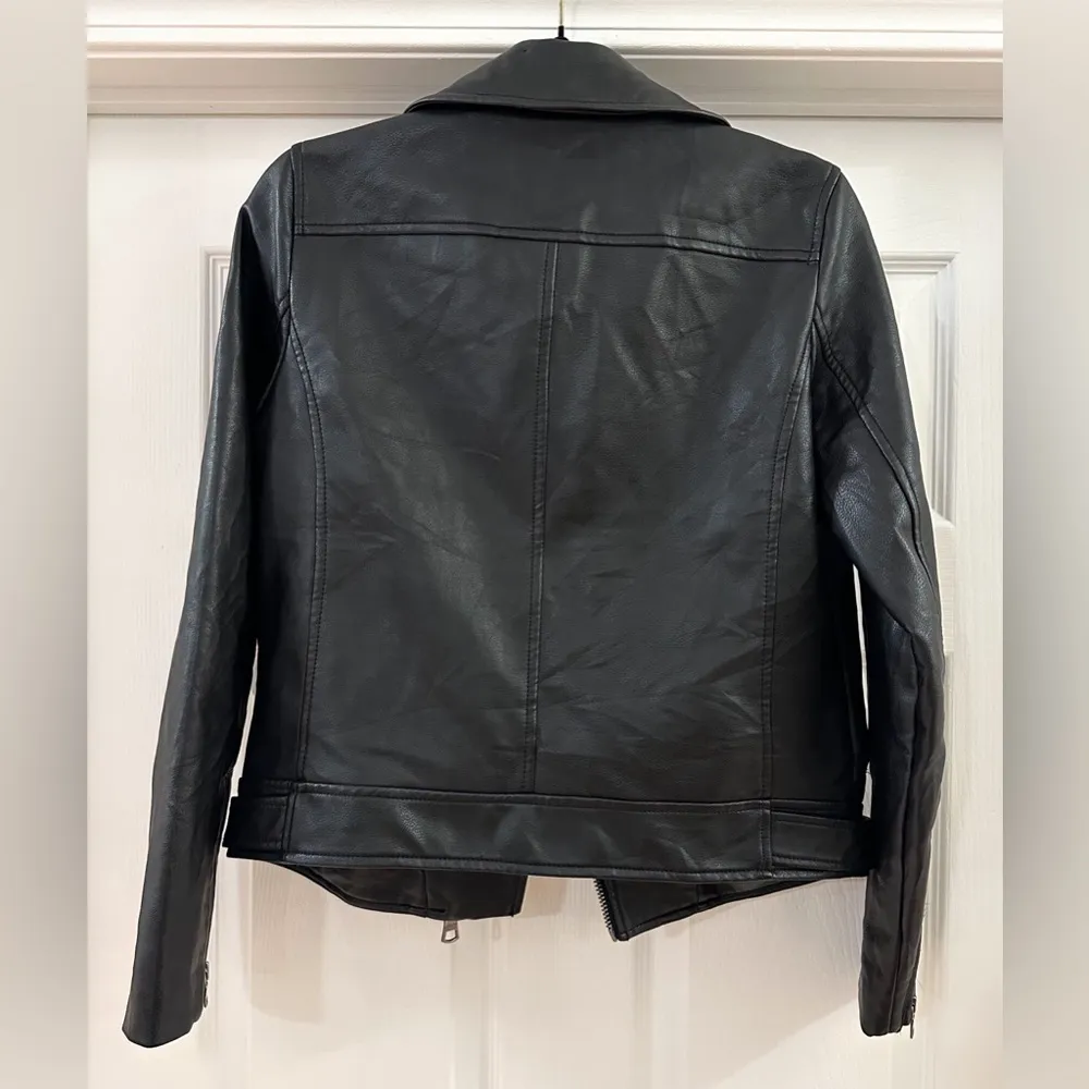 Loft Pebbled Vegan Faux Leather Moto Jacket Black sz XS - Image 13